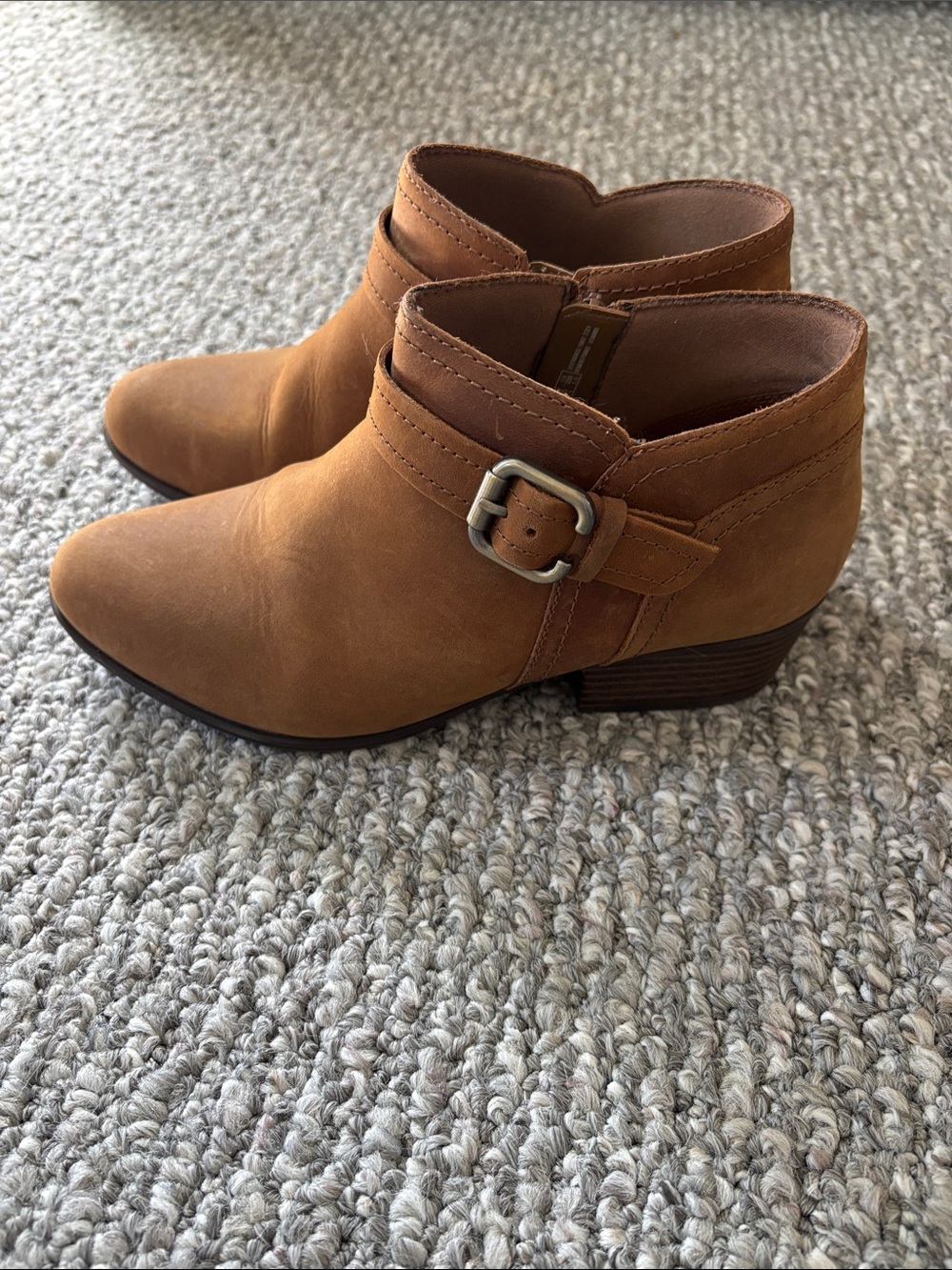 Clarks Tan Leather Buckle Ankle Booties